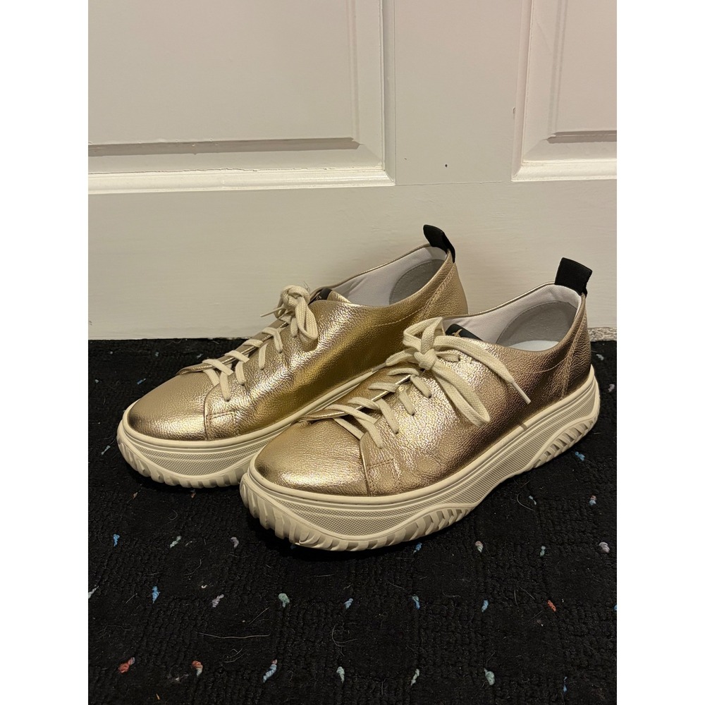 OTBT Metallic Gold Leather Platform Sneakers Womens 10M Made in Brazil